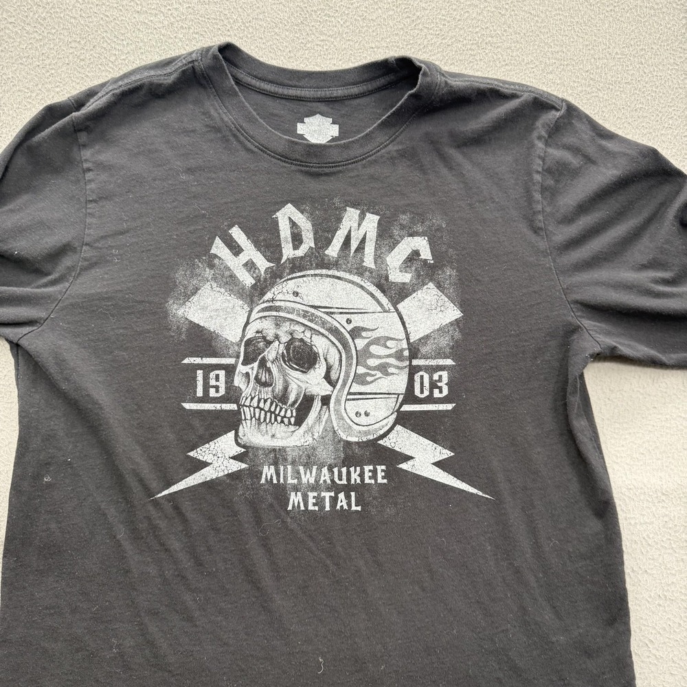 Harley-Davidson Shirt Mens Large Black HDMC Skull Helmet Graphic Long Sleeve Tee - Picture 8 of 9